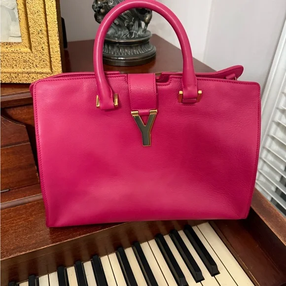 EUC Yves Saint Laurent Cabas Y Fuchsia Satchel with Gold Hardware - Picture 1 of 7